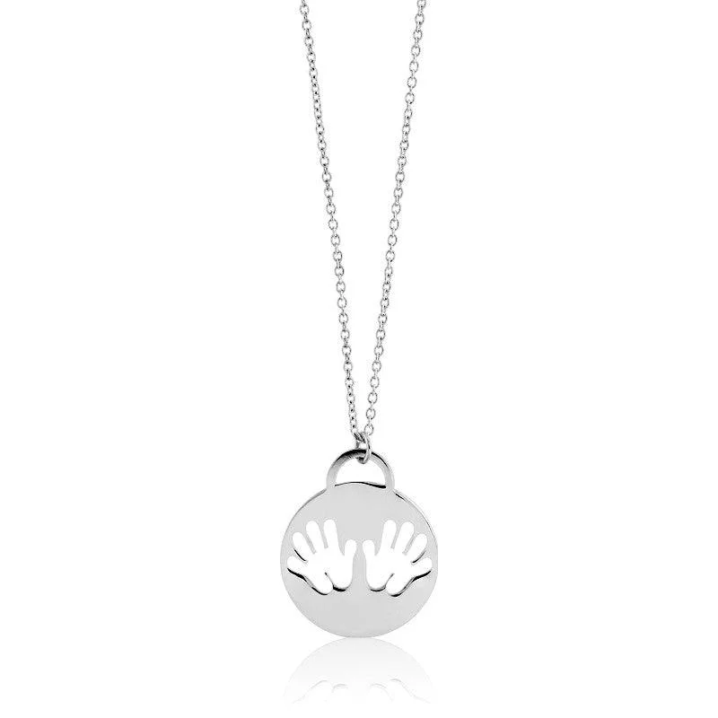 Women's necklaces snug-curve-Sterling Silver Shiny Disc with Handprints Necklace