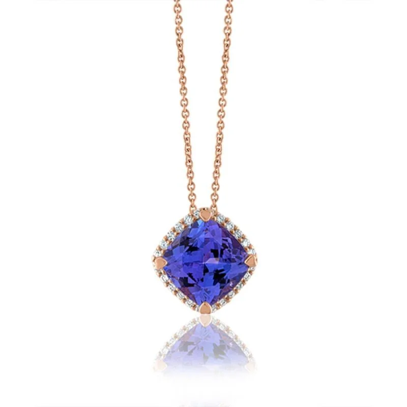 Women's necklaces eternal-shimmer-Lisa Nik 18k rose gold Rocks 8mm cushion shape tanzanite pendant necklace