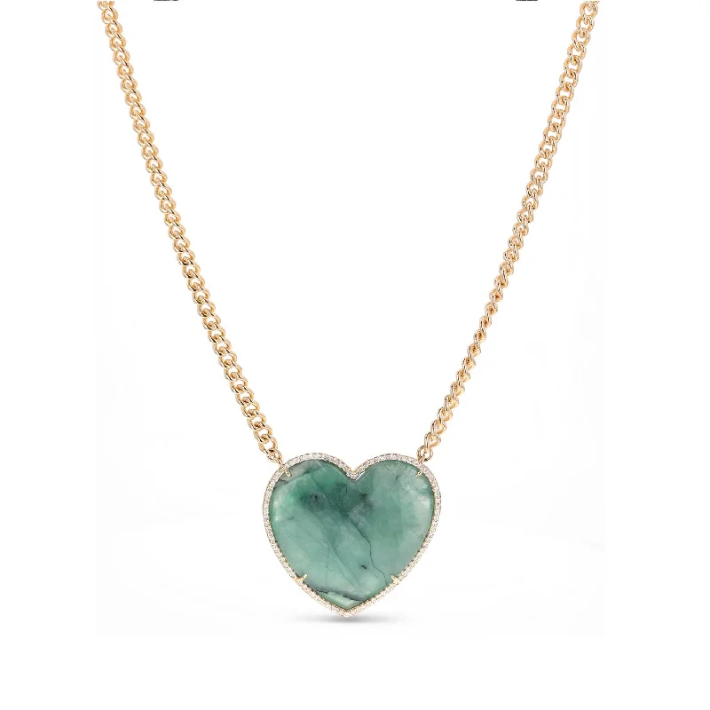 Women's necklaces airy-glow-14K Emerald Diamond Heart Curb Chain Necklace - 18" NG002702