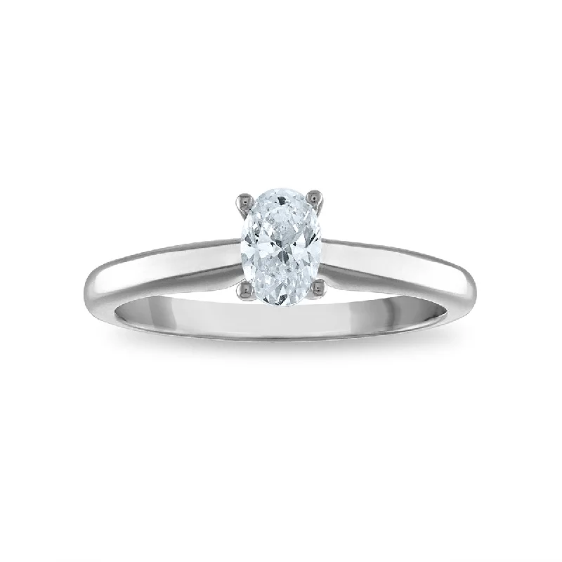 Women's engagement rings fine-twist-shank-Signature Certificate EcoLove 1/2 CTW Oval Diamond Solitaire Engagement Ring in 14KT White Gold