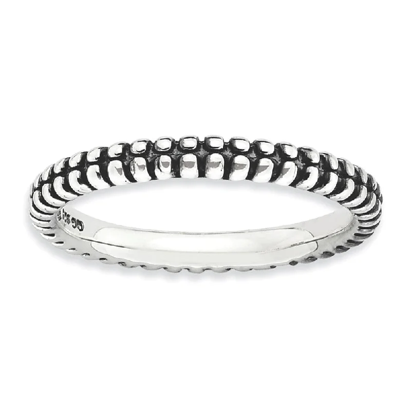 Women's rings bold-titanium-2.5mm Sterling Silver Stackable Antiqued Side Bead Band