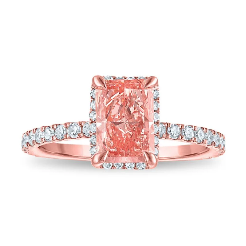 Women's engagement rings pave-accent-Signature EcoLove 2 CTW Fancy Pink Lab Grown Diamond Halo Engagement Ring in 14KT Rose Gold