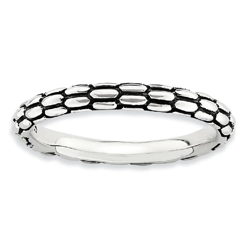 Women's rings glowing-zircon-2.5mm Sterling Silver Stackable Antiqued Snake Skin Band