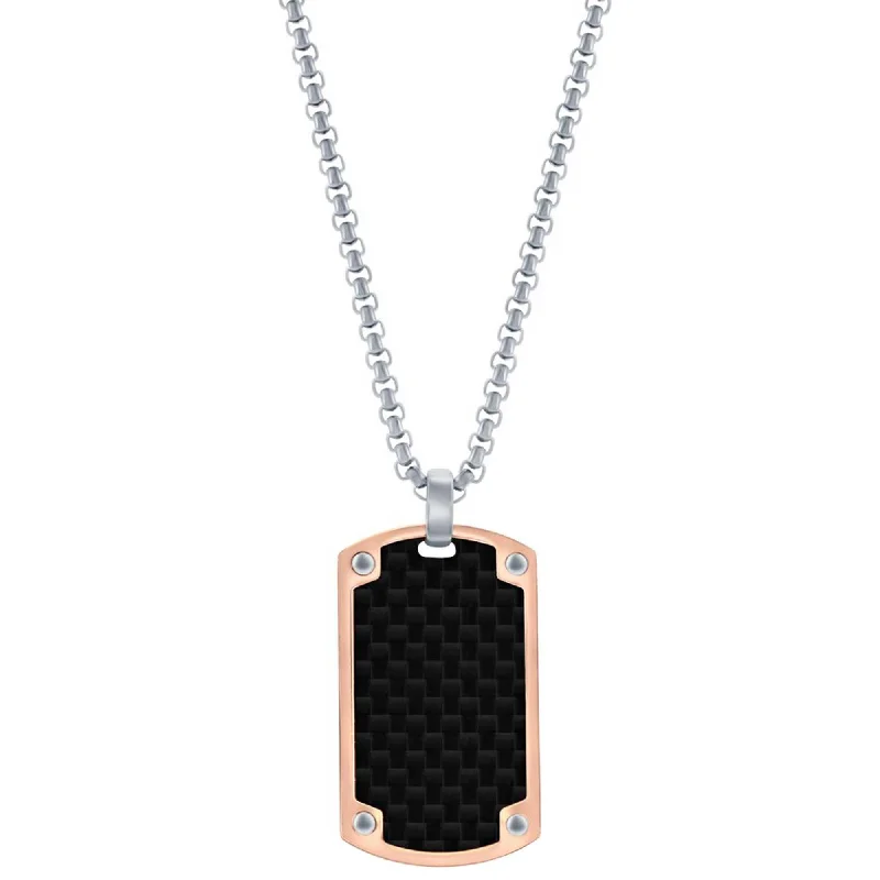 Women's necklaces chunky-steel-Metallo Men's Necklace - Stainless Steel Rose Gold with Black Carbon Fiber | SL-7141