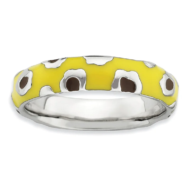 Women's rings retro-luxe-4.5mm Silver and Enamel Stackable Animal Yellow Print Band