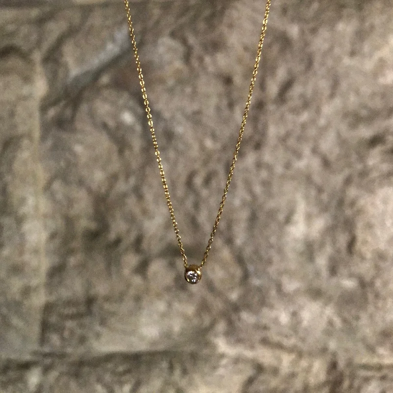 Women's necklaces twisted-vine-Solitaire Diamond Necklace, Solid 18k Gold