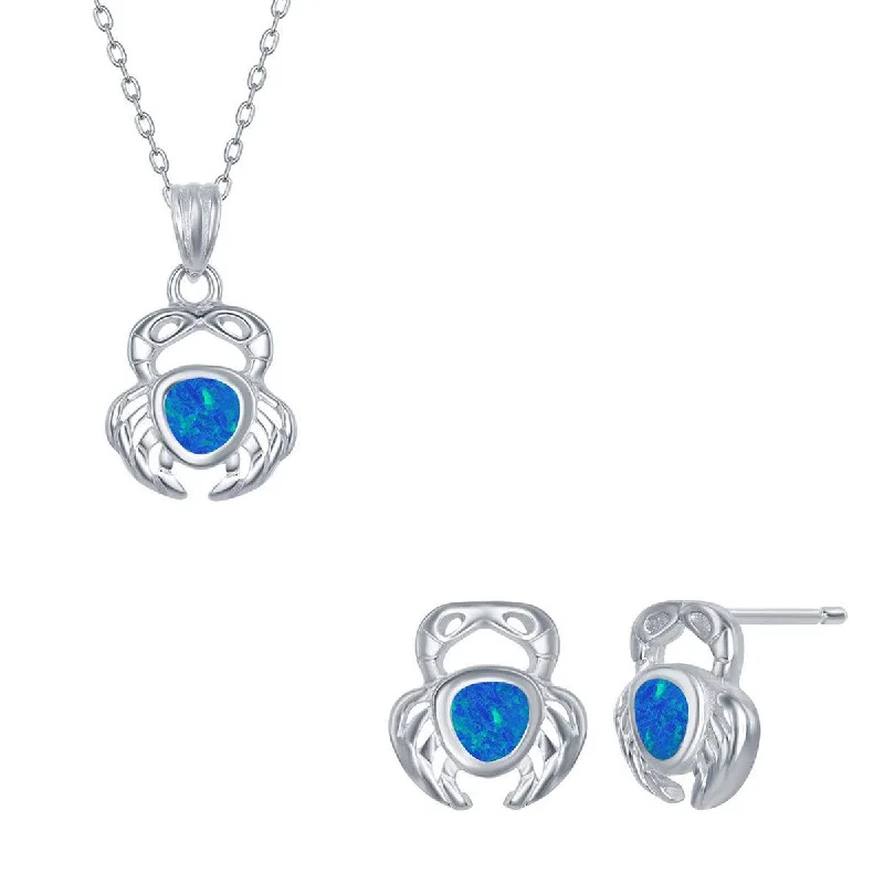 Women's necklaces airy-glow-Opalata Women's Necklace and Earrings Set - Sterling Blue Inlay Opal Crab | SET-568