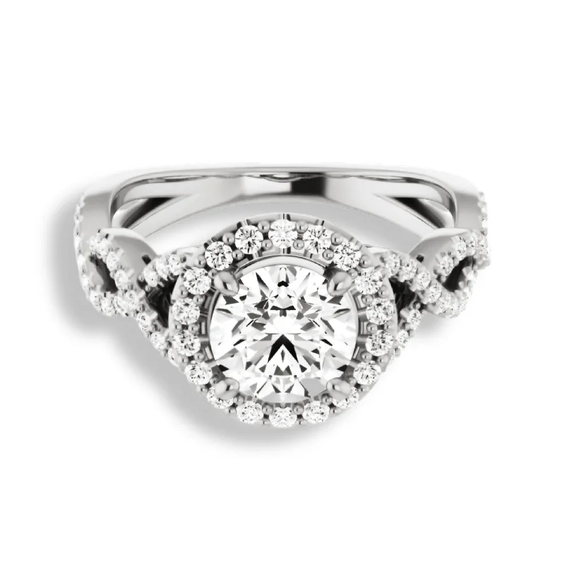 Women's engagement rings ornate-shank-Round Diamond Halo Engagement Ring With Open Twist Band