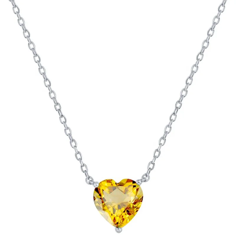 Women's necklaces smoky-topaz-Classic Women's Necklace - Silver 8mm Citrine November Heart Perciosa Crystal | M-7132