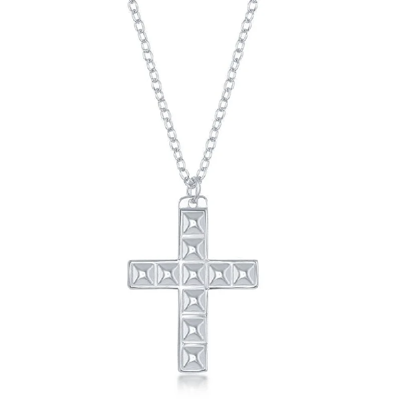 Women's necklaces subtle-gleam-Sterling Silver Studded Cross Design Necklace