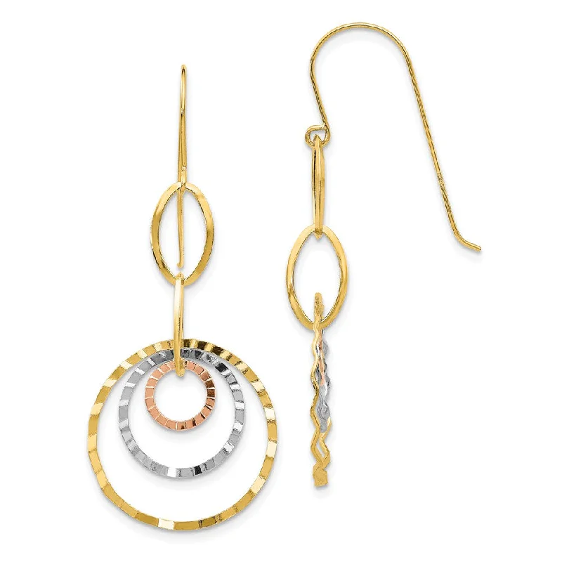 Women's earrings floral-platinum-Tri-color Wavy Circle Dangle Earrings in 14k Gold