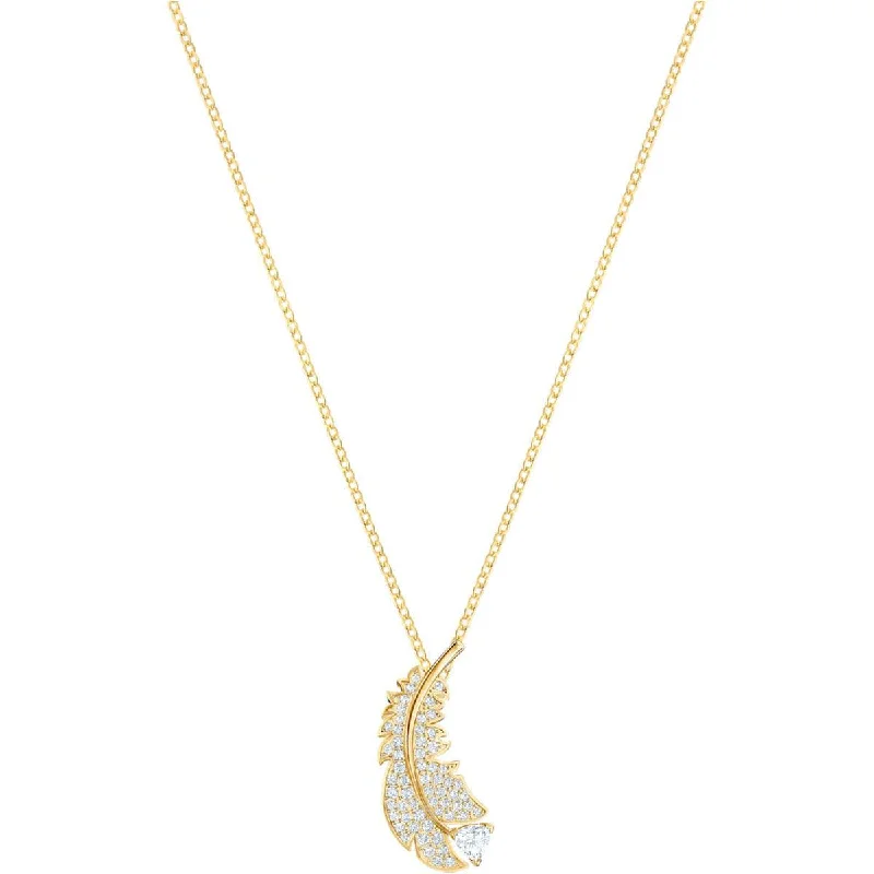 Women's necklaces violet-amethyst-Swarovski Women's Necklace - Nice Yellow Gold Plated Clear Crystal Feather | 5505740