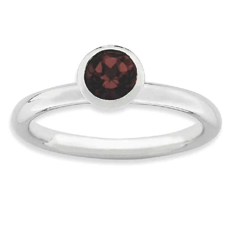 Women's rings fine-velvet-5mm Round High Profile Sterling Silver w/Red Crystal Stack Ring