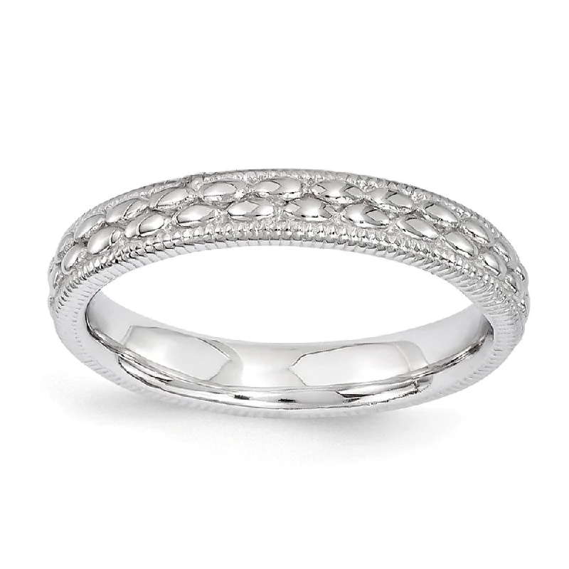 Women's rings eternal-gem-3.5mm Rhodium Plated Sterling Silver Stackable Patterned Band