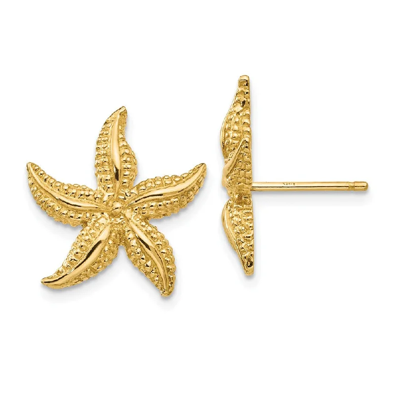 Women's earrings twisted-vine-15mm Satin Textured Starfish Post Earrings in 14k Yellow Gold