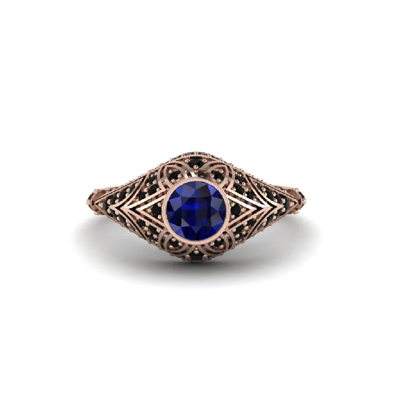 Women's engagement rings faint-rose-Sapphire Bezel Vintage Filigree Engagement Ring - Kendall No. 44