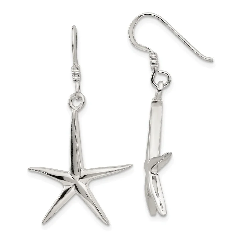 Women's earrings hand-twisted-20mm Polished Pencil Starfish Dangle Earrings in Sterling Silver