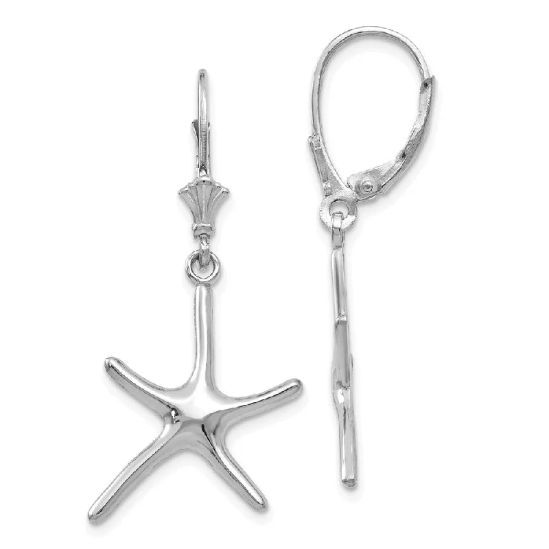 Women's earrings ornate-glow-Polished Pencil Starfish Lever Back Earrings in 14k White Gold