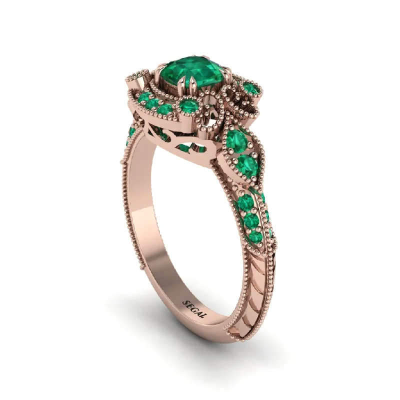 Women's engagement rings eternal-cut-Emerald Vintage Filigree Cushion Cut Engagement Ring - Elaina No. 20