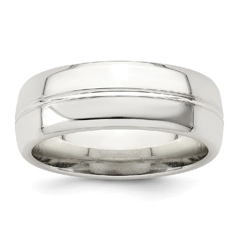 Women's rings elegant-heirloom-Men's 7mm Sterling Silver Polished Grooved Standard Fit Band