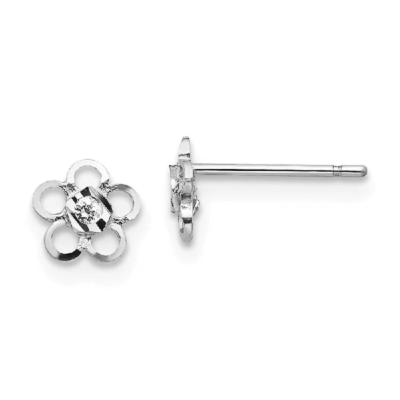 Women's earrings radiant-rose-Kids 14k White Gold & CZ 6mm Flower Post Earrings