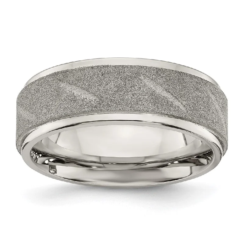 Women's rings fine-etching-Men's 8mm Stainless Steel Stone Finish Diagonal Grooved Ridged Band