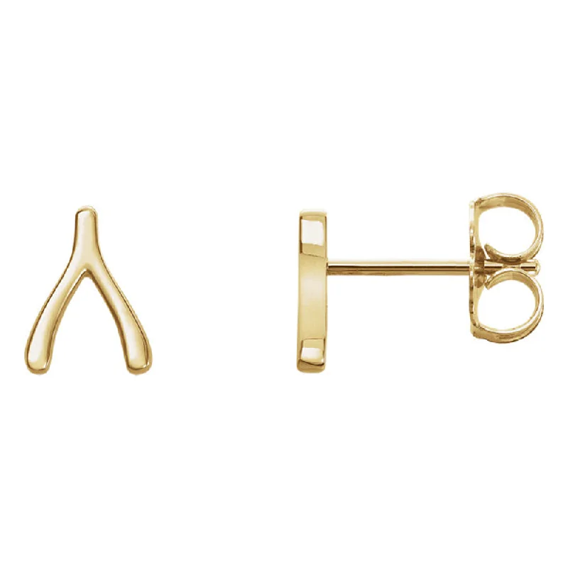 Women's earrings sculpted-wave-6 x 8mm (1/4 x 5/16 Inch) 14k Yellow Gold Tiny Wishbone Post Earrings