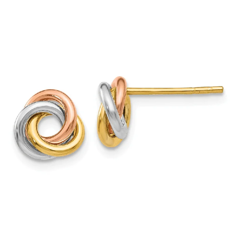 Women's earrings radiant-luxe-8mm Tri-Color Love Knot Earrings in 14k Gold