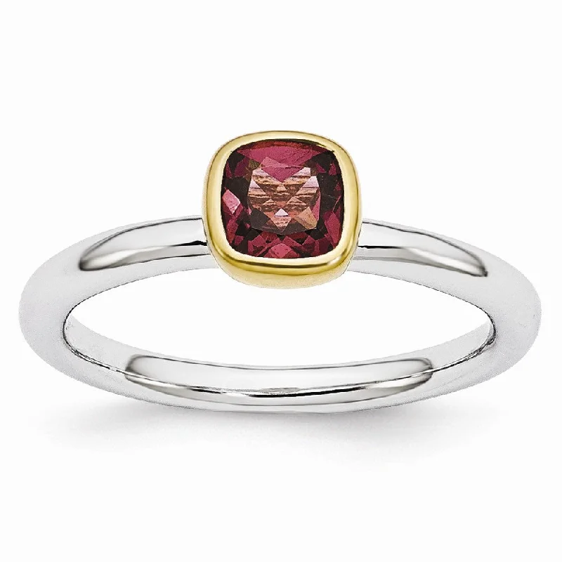 Women's rings bold-titanium-Two Tone Sterling Silver Stackable 5mm Cushion Tourmaline Ring