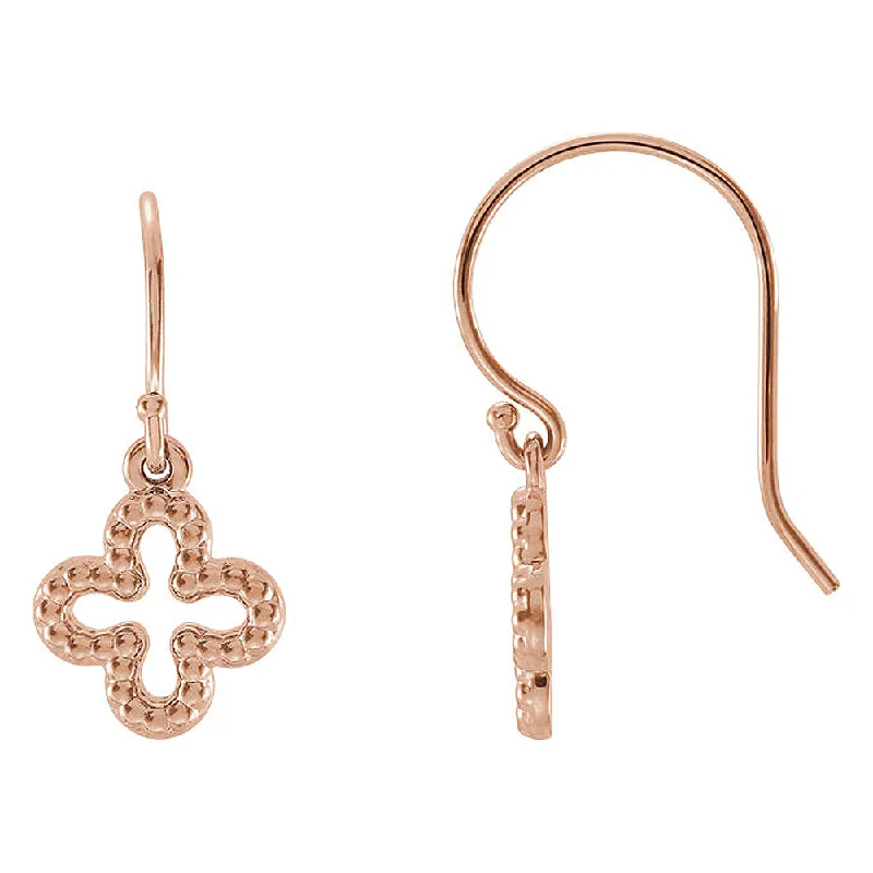 Women's earrings chunky-steel-10mm (3/8 Inch) 14k Rose Gold Small Beaded Clover Dangle Earrings