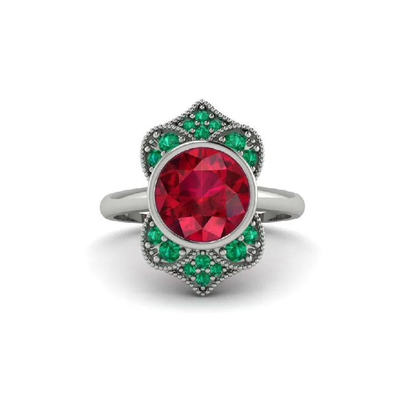 Women's engagement rings dazzling-zircon-Ruby Bezel Vintage-Inspired Engagement Ring - Olive No. 27