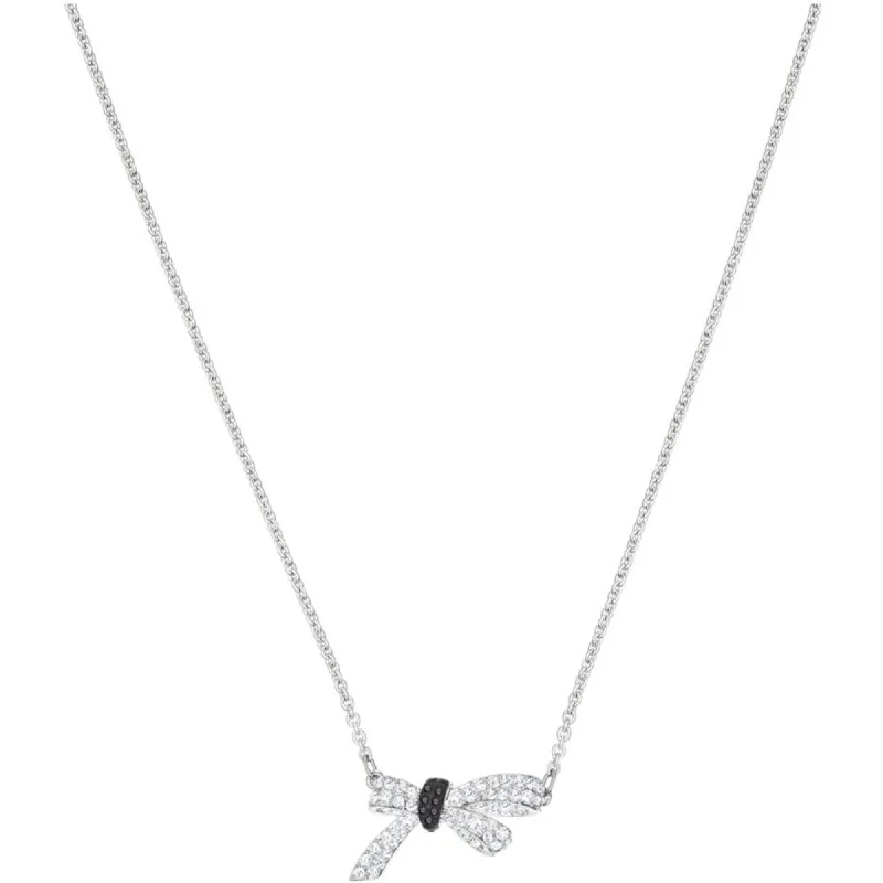 Women's necklaces artisan-etched-Swarovski Women's Necklace - Mademoiselle Rhodium Plated Bow Pendant | 5542086