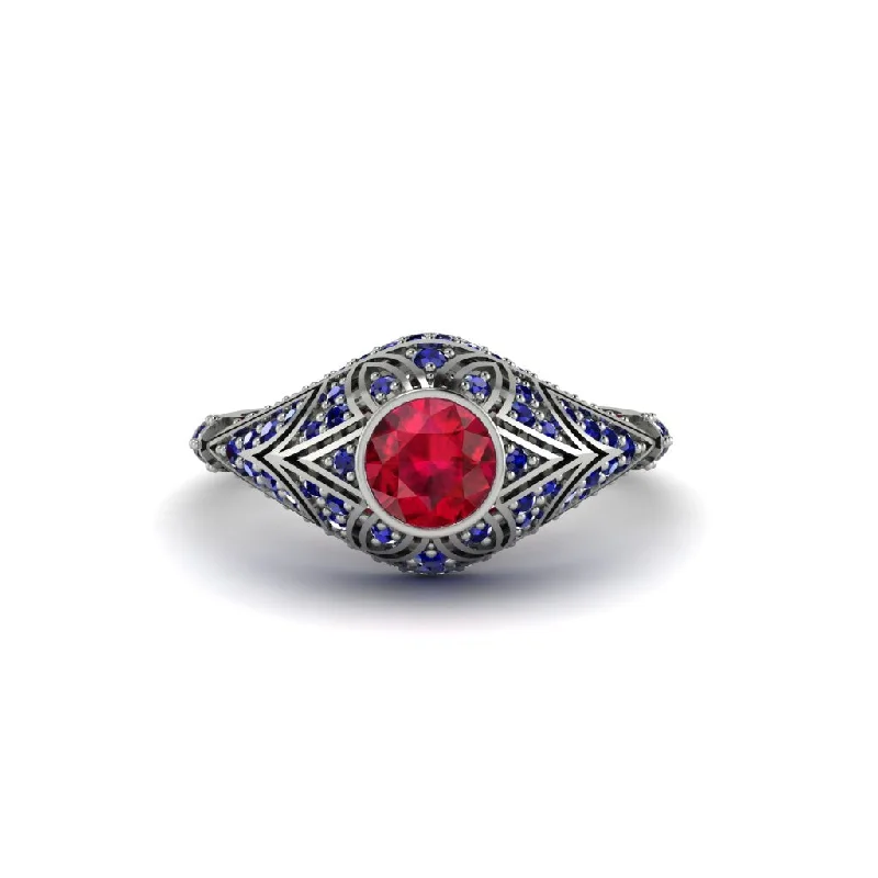 Women's engagement rings modern-petal-Ruby Bezel Vintage Filigree Engagement Ring - Kendall No. 72