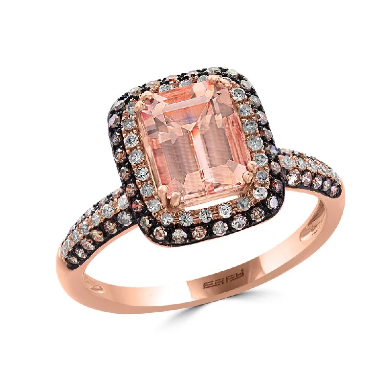 Women's engagement rings glowing-bezel-EFFY 8X6MM Emerald Shape Morganite and Diamond Gem Stone Halo Engagement Ring in 14KT Rose Gold