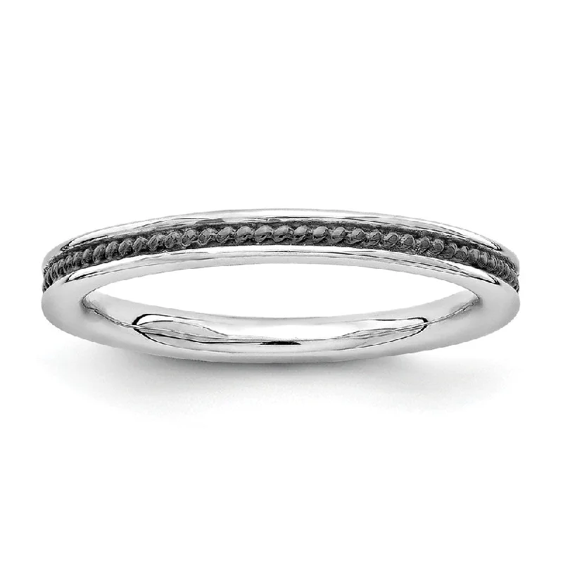 Women's rings rustic-platinum-2.25mm Sterling Silver Stackable Black Ruthenium Plated Channeled Band