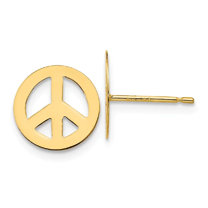 Women's earrings luxe-peach-10mm Peace Sign Post Earrings in 14k Yellow Gold