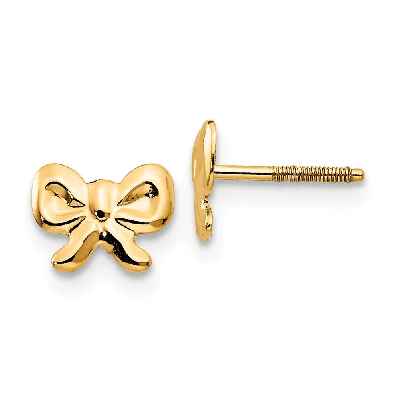 Women's earrings fine-etching-Kids Textured Bows Screw Back Earrings in 14k Yellow Gold