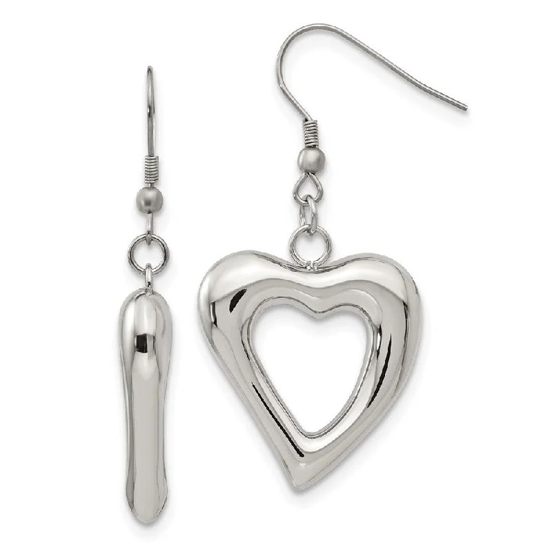 Women's earrings arched-stud-26mm Open Heart Dangle Earrings in Stainless Steel