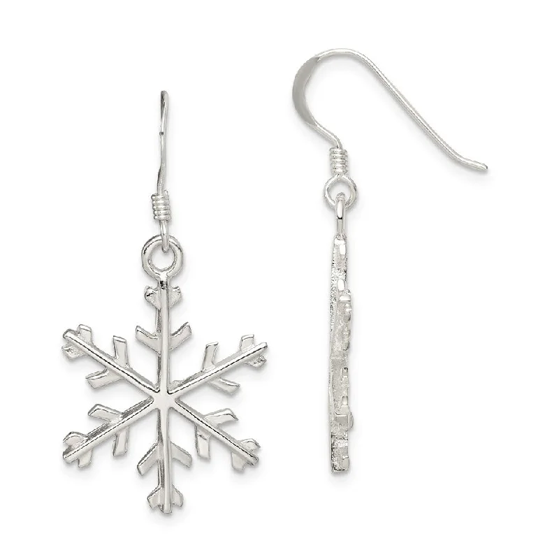 Women's earrings sleek-citrine-Sterling Silver Polished Snowflake Dangle Earrings - 7/8 Inches