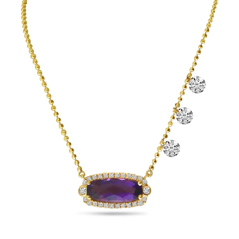 Women's necklaces sturdy-steel-14K Yellow Gold Dashing Diamonds Oval Amethyst Semi Precious Necklace P4166W-18