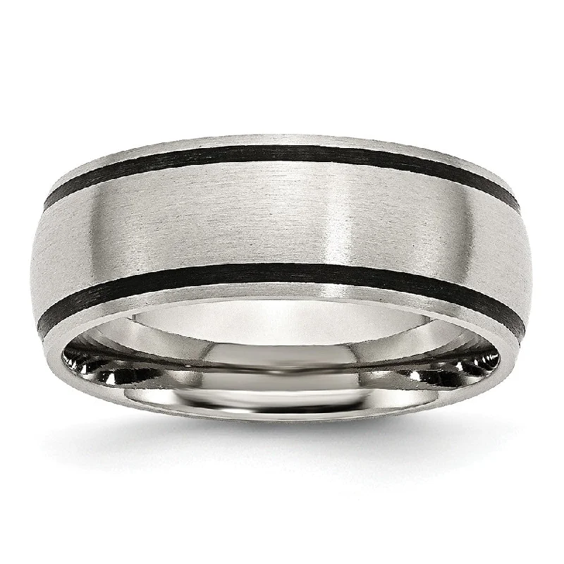 Women's rings faint-crystal-Stainless Steel & Black Rubber, 8mm Satin Standard Fit Band