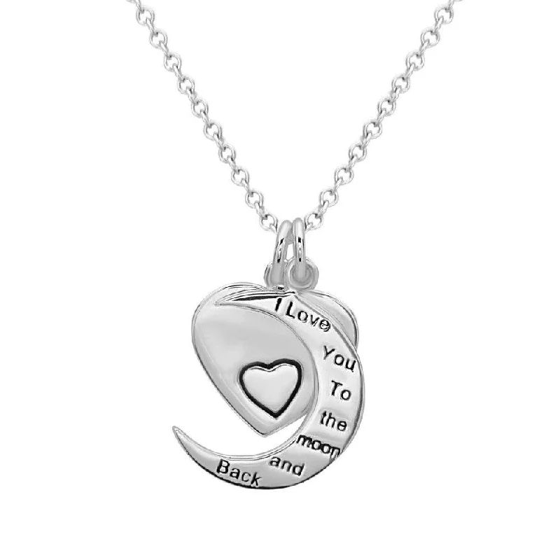 Women's necklaces glowing-charm-Sterling Silver Crescent and Heart Charm Necklace