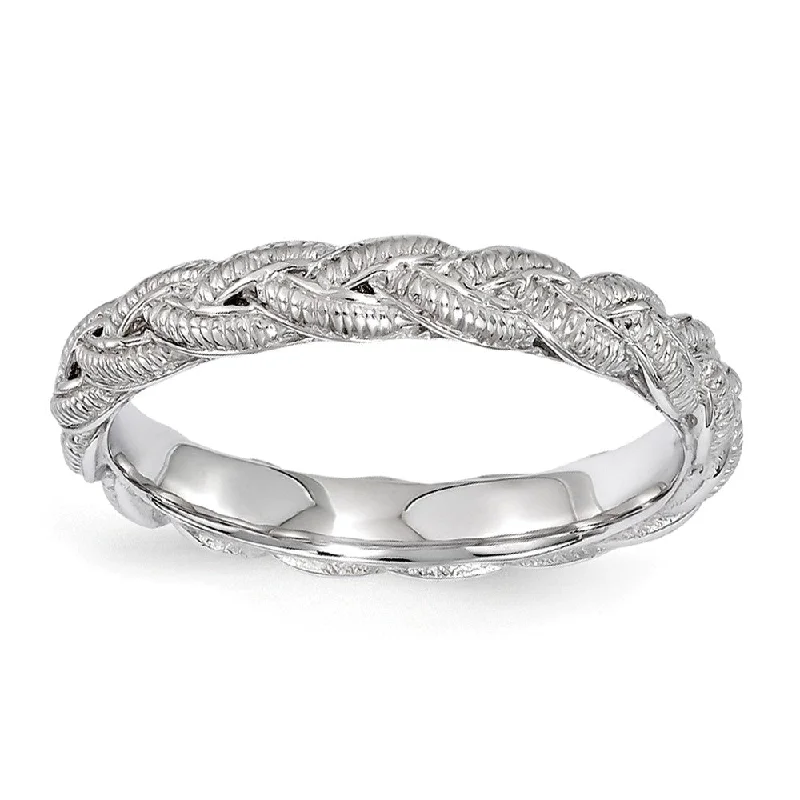 Women's rings snug-curve-3.5mm Rhodium Plated Sterling Silver Stackable Textured Twist Band