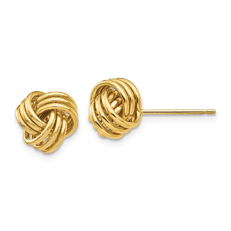 Women's earrings exotic-zircon-8mm Ridged Love Knot Earrings in 14k Yellow Gold