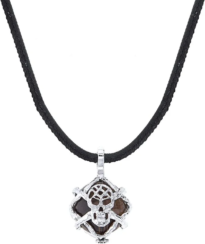 Women's necklaces sculpted-link-William Henry Sterling Silver Two-Tone P46 SQ Purpose Smoky-Quartz Skull Necklace with Leather Cord 23"