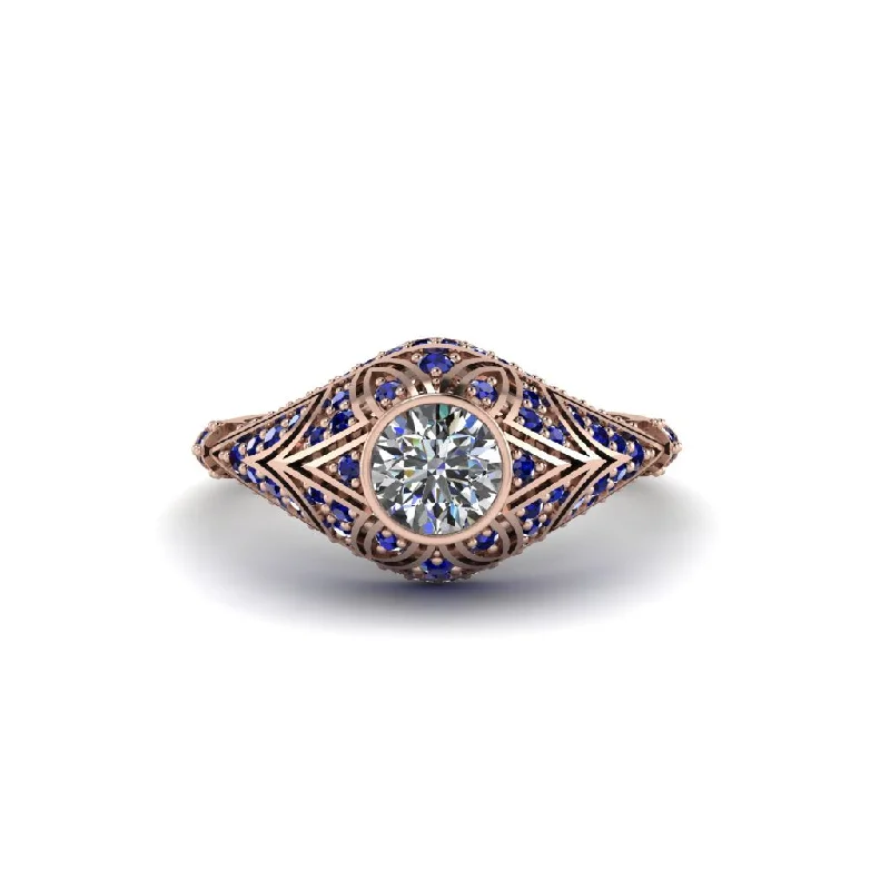 Women's engagement rings vintage-glow-Diamond Bezel Vintage Filigree Engagement Ring - Kendall No. 62