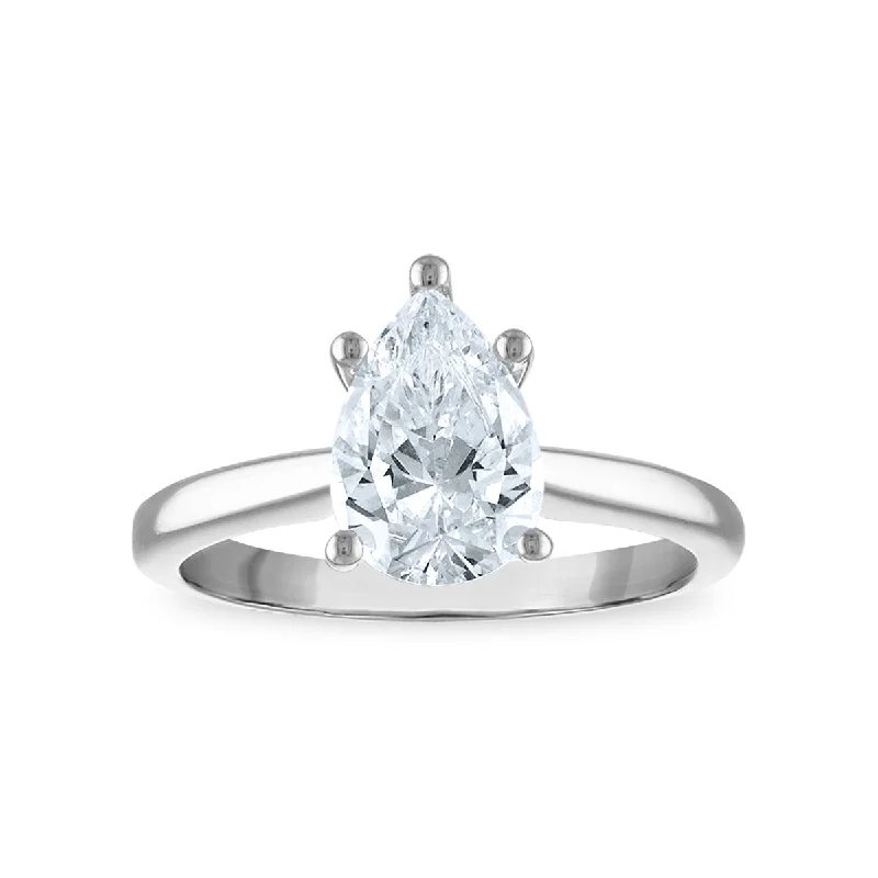 Women's engagement rings four-stone-Signature Certificate EcoLove 2 CTW Pear Diamond Solitaire Engagement Ring in 14KT White Gold