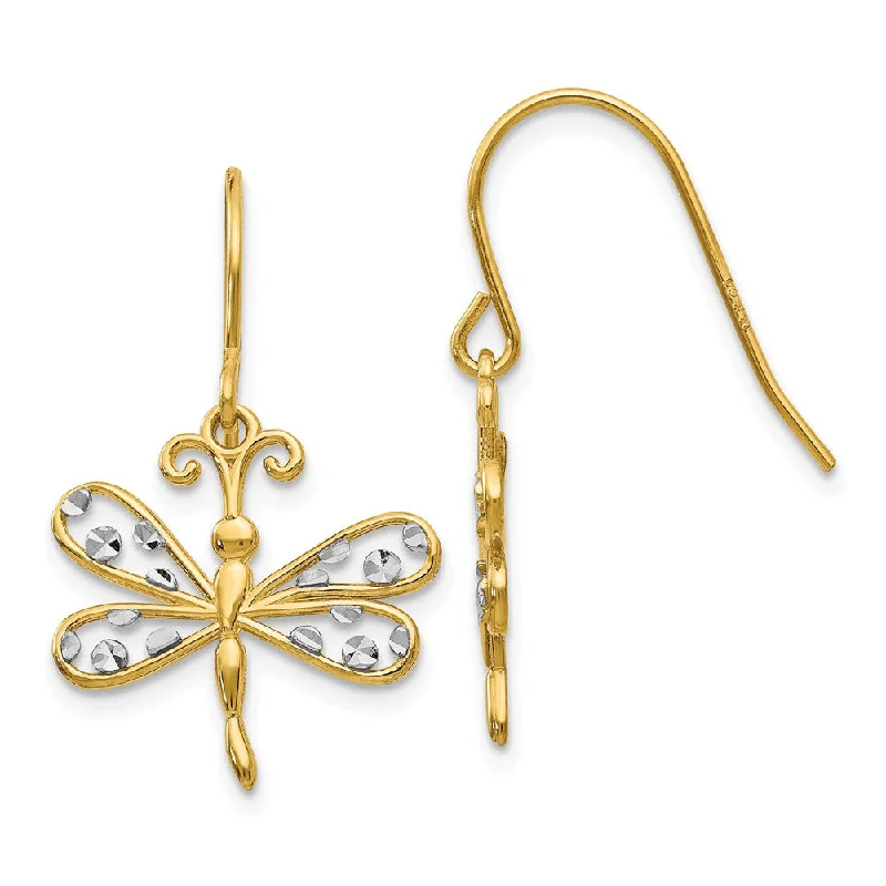 Women's earrings starry-chic-15mm Two Tone Dragonfly Dangle Earrings in 14k Gold