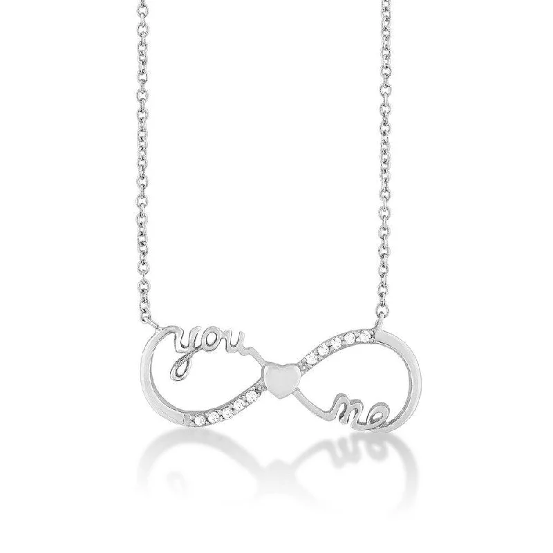 Women's necklaces hand-carved-Sterling Silver "You and Me" Heart CZ Infinity Necklace