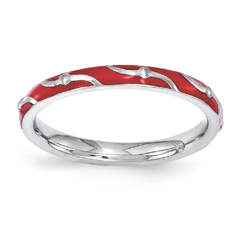 Women's rings luminous-stone-2.5mm Sterling Silver Stackable Expressions Red Enamel Band